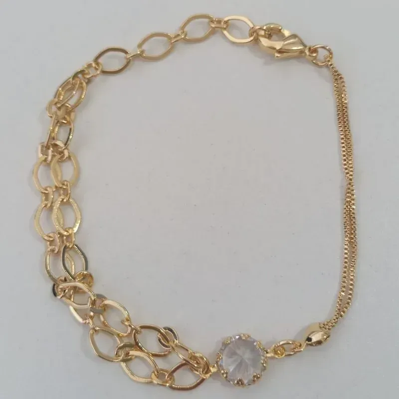 Pulseira Correntes Dupla Pingente Zircônia Cristal