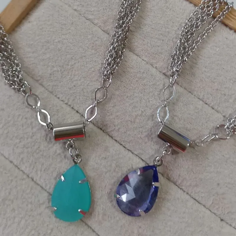 Pulseira Quadrupla Pingente Zircônia Tiffany/Roxa