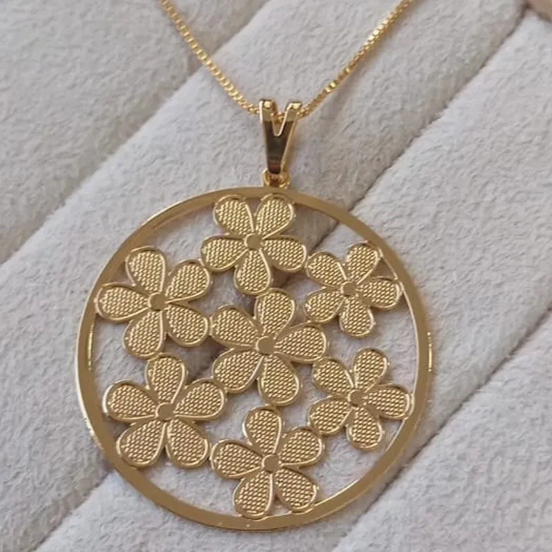 Colar Veneziana Pingente Aro Flores