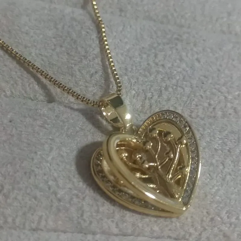Colar Veneziana Pingente Coração Árvore da Vida 3D