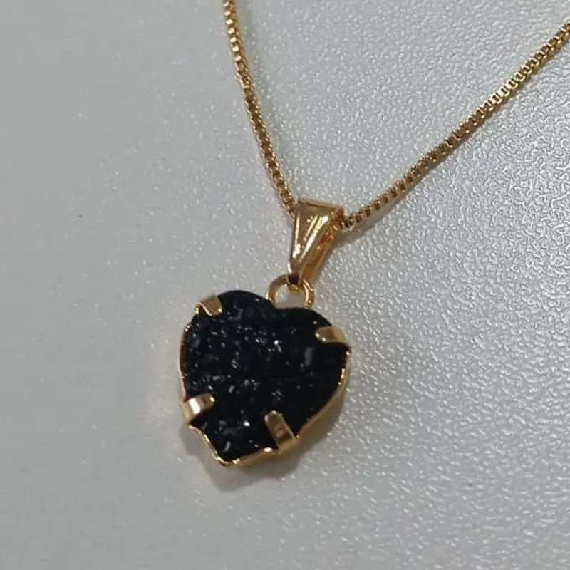 Colar Veneziana Pingente Coração Negro