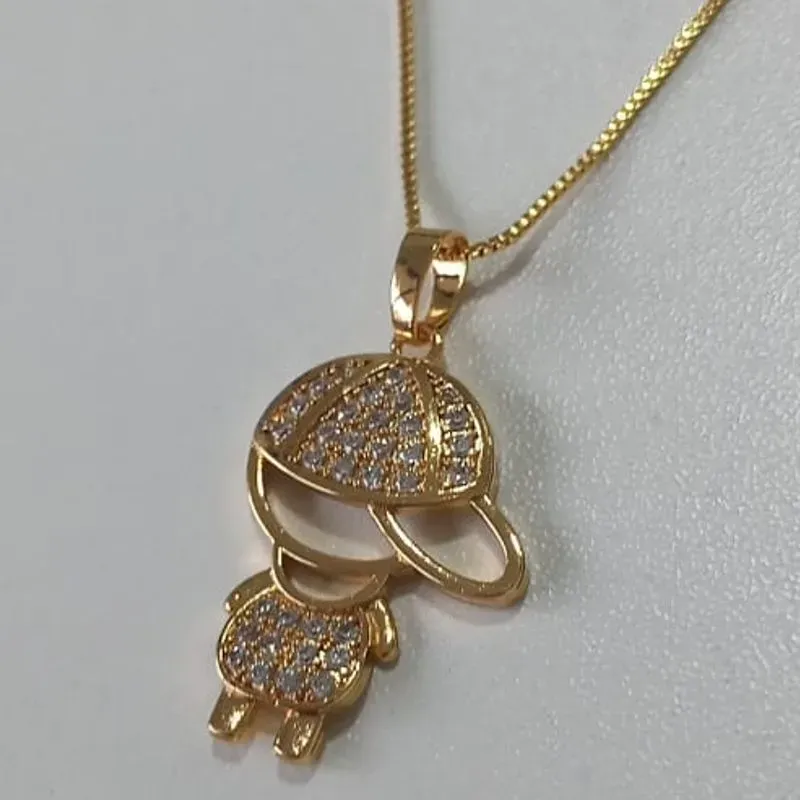 Colar Veneziana Pingente Menino Cravejado