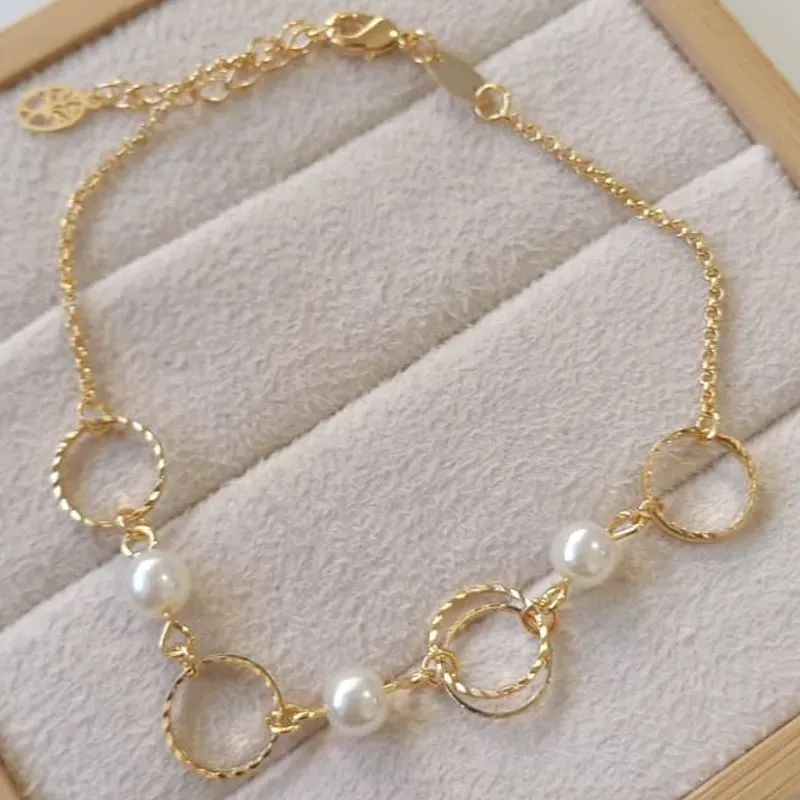 Pulseira Elo Portugues Pérola/Aro