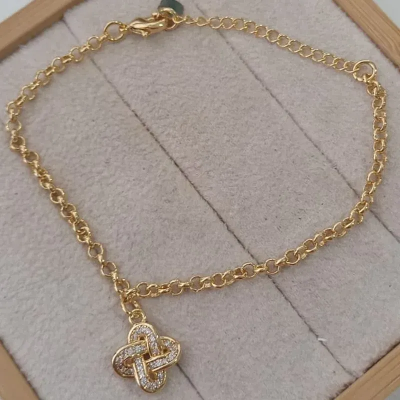 Pulseira Elo Português Pingente Infinito Cravejado