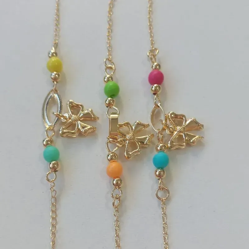 Pulseira Infantil Pingente Laço co Bolas coloridas