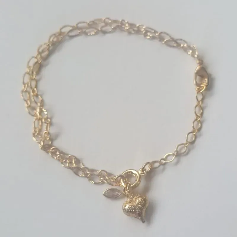 Pulseira Pingente Coração Balão Texturizado com Cristal