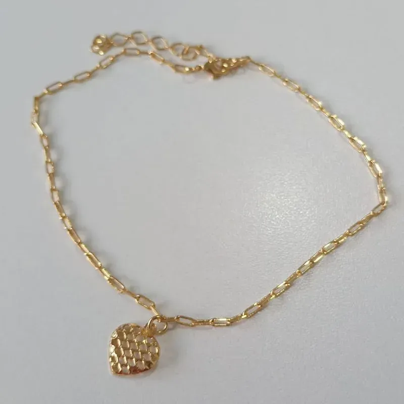 Tornozeleira Corrente Elos Pingente Coração