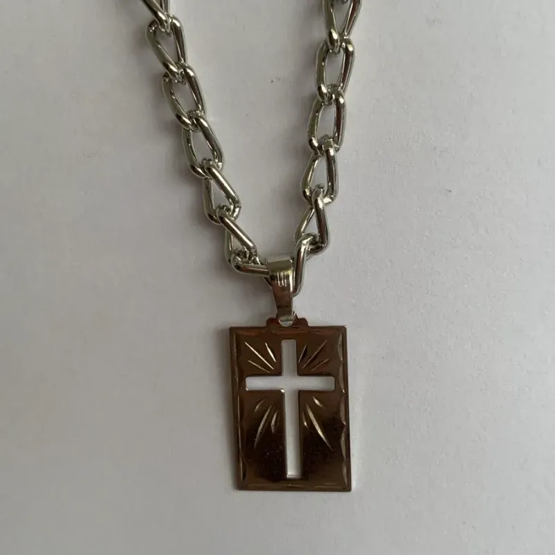 Corrente Masculina Elos 70cm + Pingente Cruz Chapa