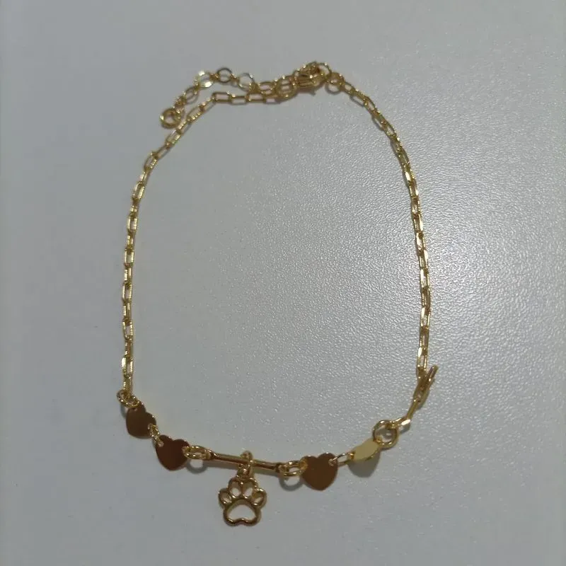 Tornozeleira Corrente Elos Pingente Pet/Corações