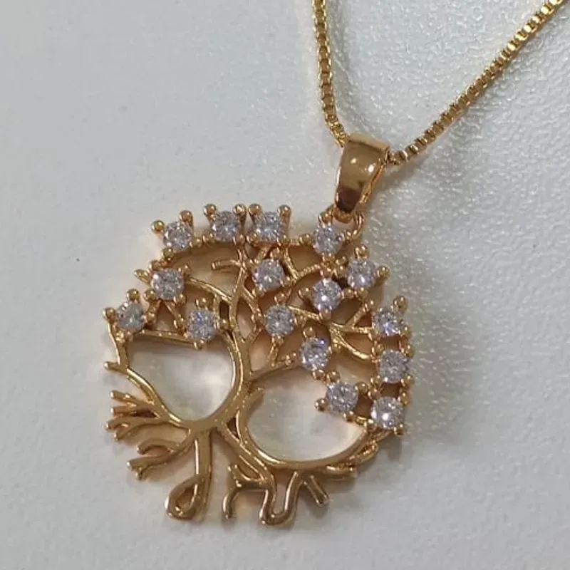 Colar Veneziana Pingente Árvore da Vida Cravejado