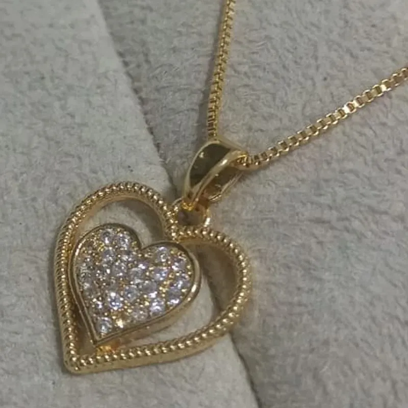 Colar Veneziana Pingente Corações Zircônia