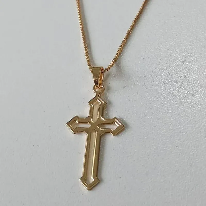 Colar Veneziana Pingente Cruz Vazada