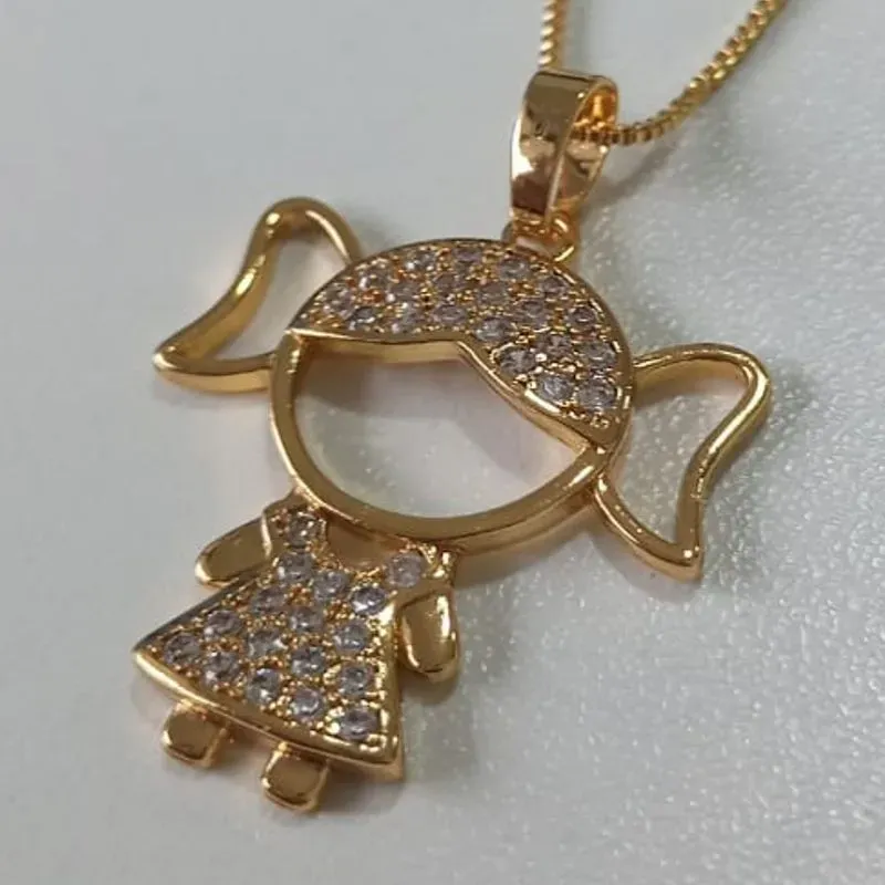 Colar Veneziana Pingente Menina Cravejado