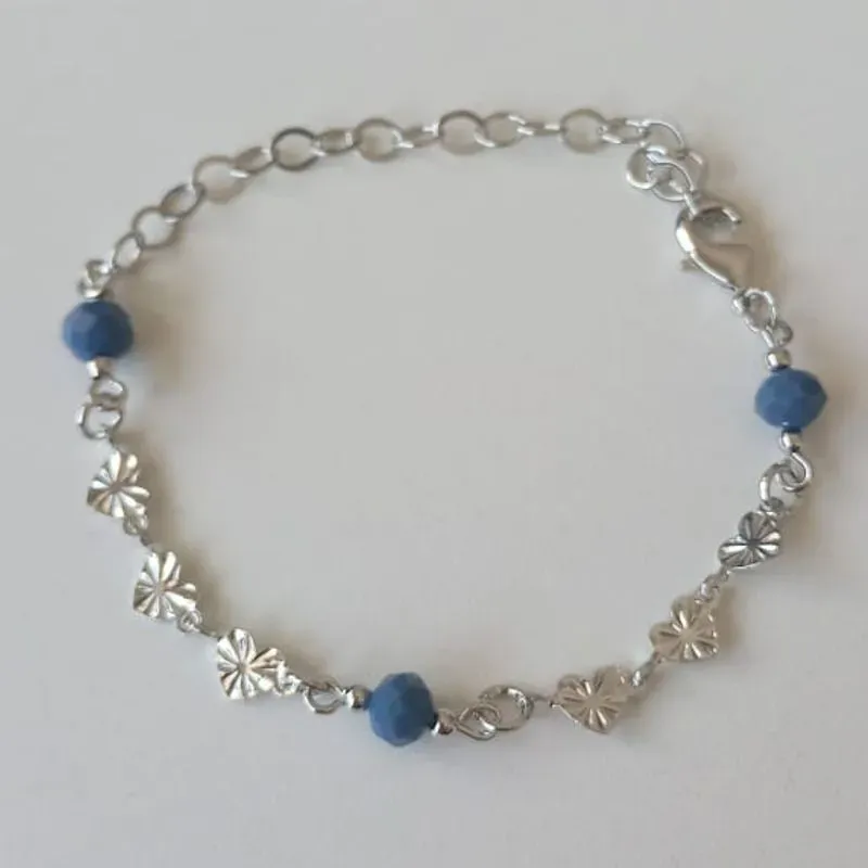 Pulseira Elos Corações Pedra Azul