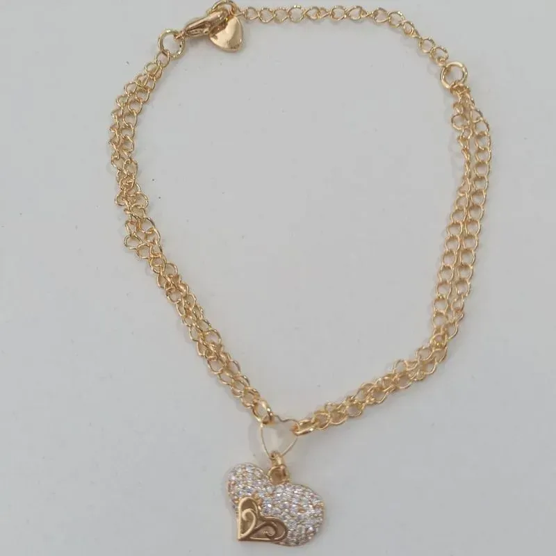 Pulseira Elos Pingente Coração Cravejado