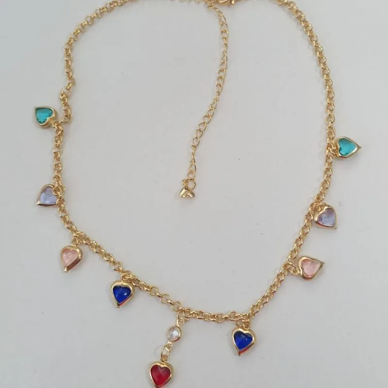 Chocker Pingentes Corações Coloridos