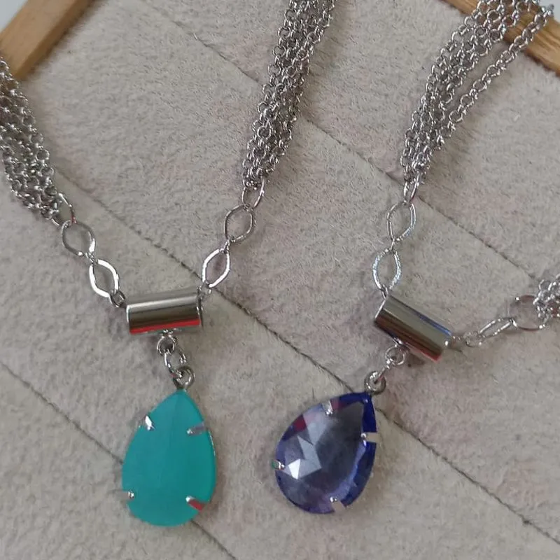 Pulseira Quadrupla Pingente Zircônia Tiffany/Roxa