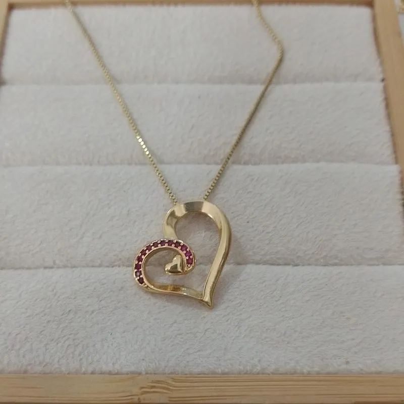 Colar Pingente Coração Zircônia Pink