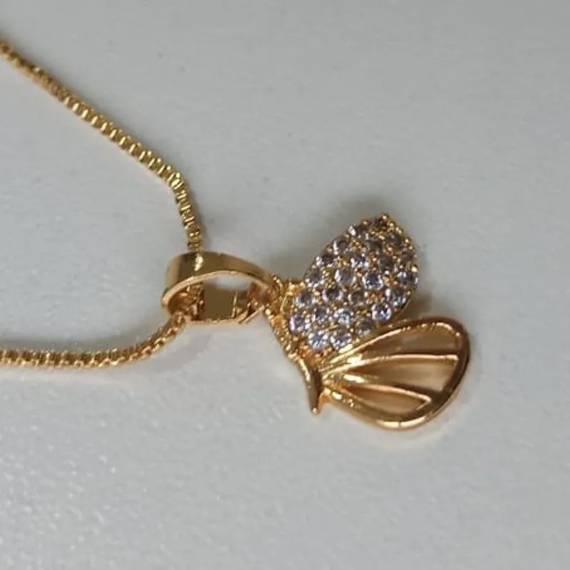 Colar Veneziana Pingente Borboleta Asa Cravejado