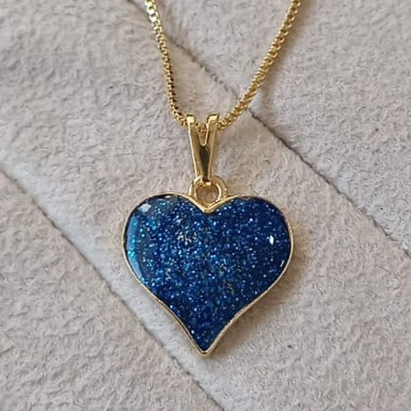 Colar Veneziana Pingente Coração Azul