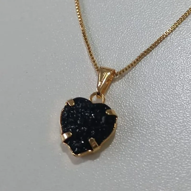 Colar Veneziana Pingente Coração Negro