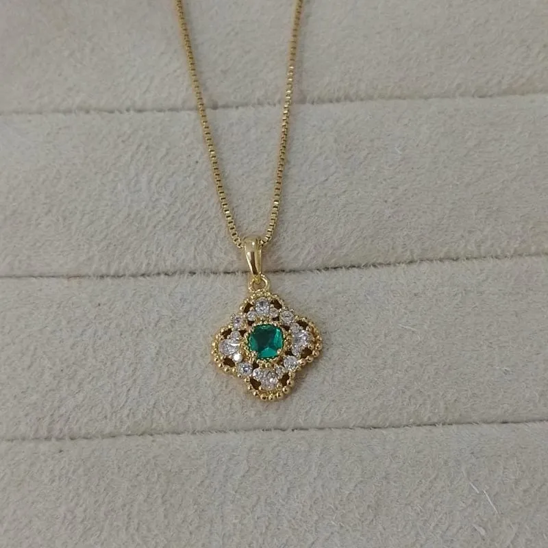 Colar Veneziana + Pingente Flor Zircônia Colorida