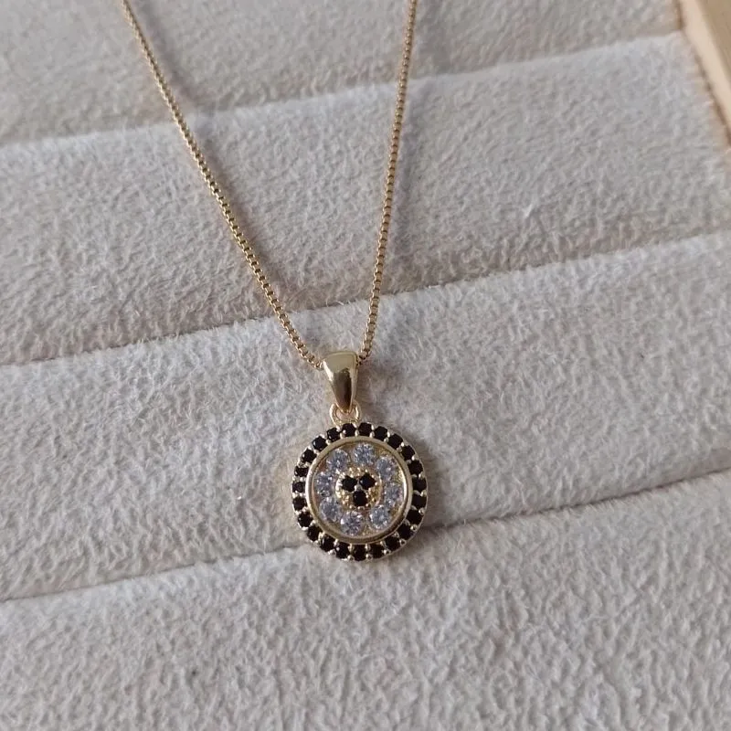 Colar Veneziana Pingente Medalha Zircônias