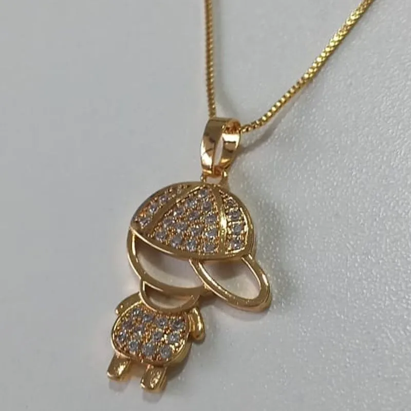 Colar Veneziana Pingente Menino Cravejado