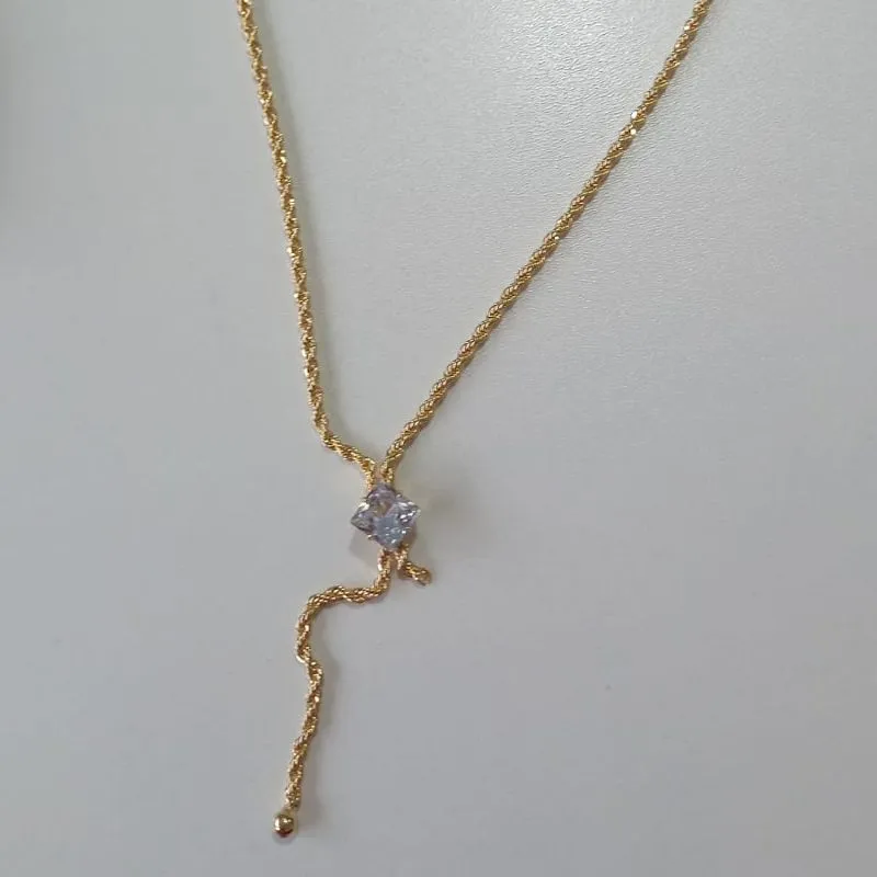 Cordão Baiano Gravatinha Pingente Losango Zircônia