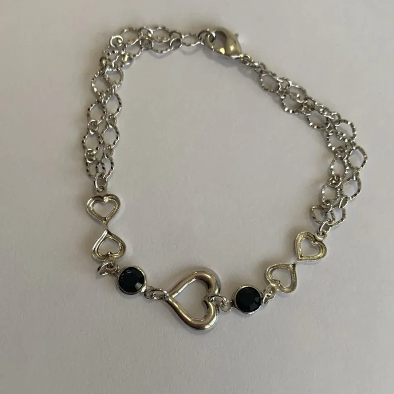 Pulseira Elo Duplo Pingente Coração Zircônia Negra