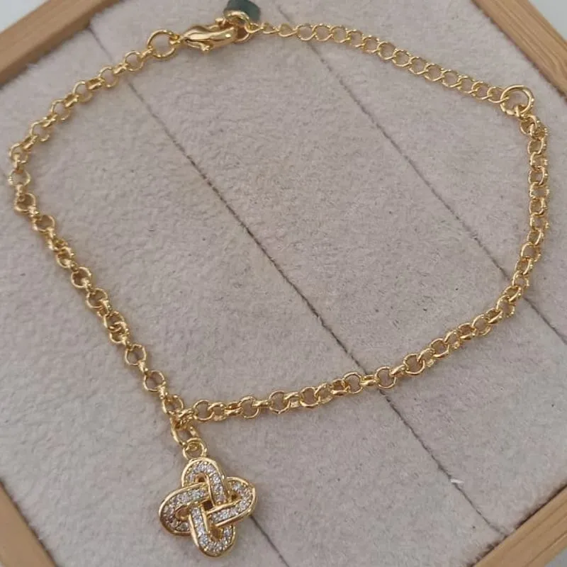 Pulseira Elo Português Pingente Infinito Cravejado