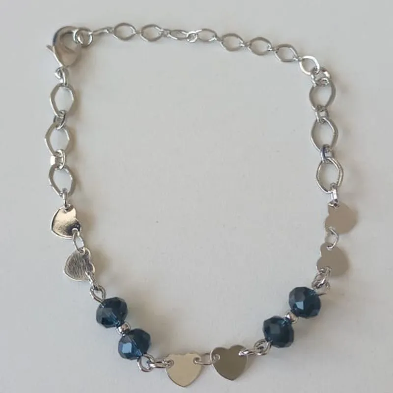 Pulseira Elos Coração Liso Pedra Negra