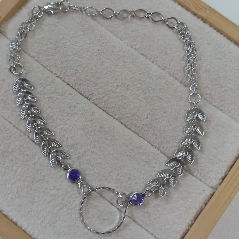 Pulseira Rabo de Sereia Pingente Aro Com Zircônia Roxa