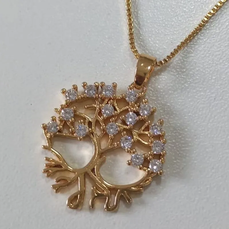 Colar Veneziana Pingente Árvore da Vida Cravejado