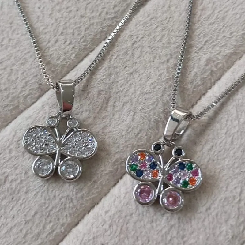 Colar Veneziana Pingente Borboleta Colorido