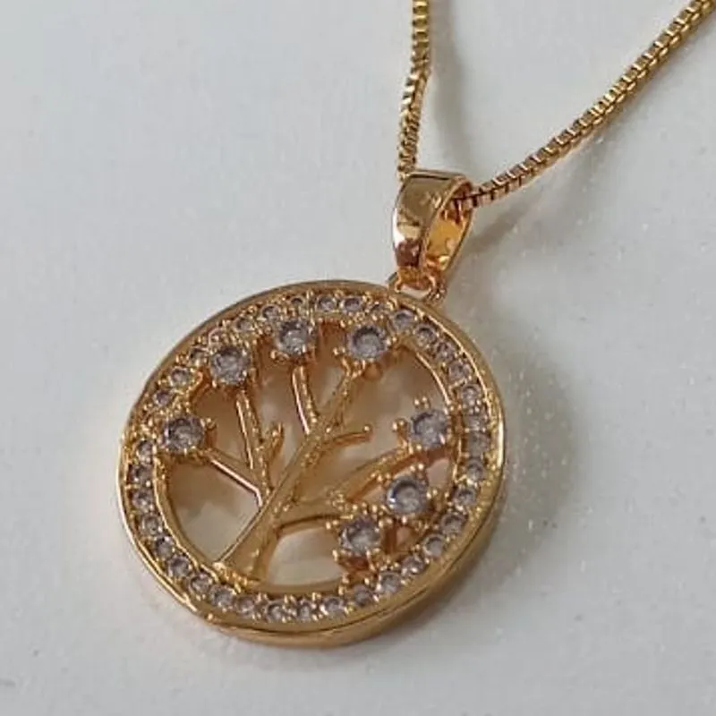 Colar Veneziana Pingente Caixa Árvore da Vida