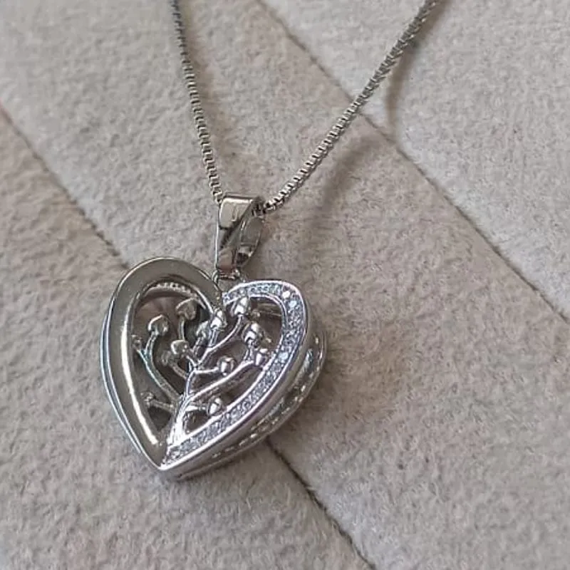 Colar Veneziana Pingente Coração Árvore da Vida 3D