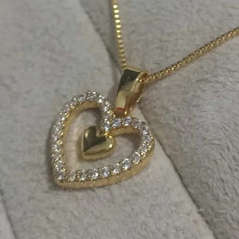 Colar Veneziana Pingente Coração Cravejado