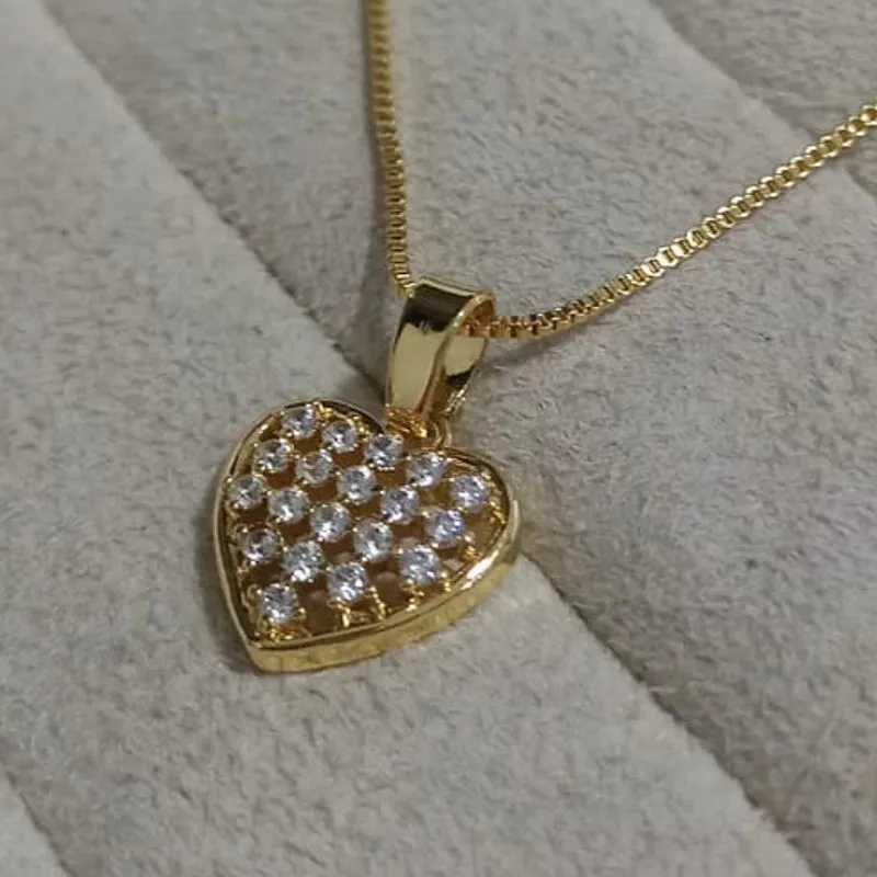 Colar Veneziana Pingente Coração Cravejado