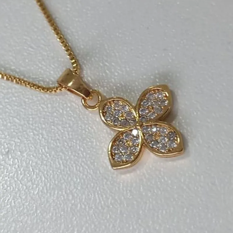 Colar Veneziana Pingente Flôr Cravejado