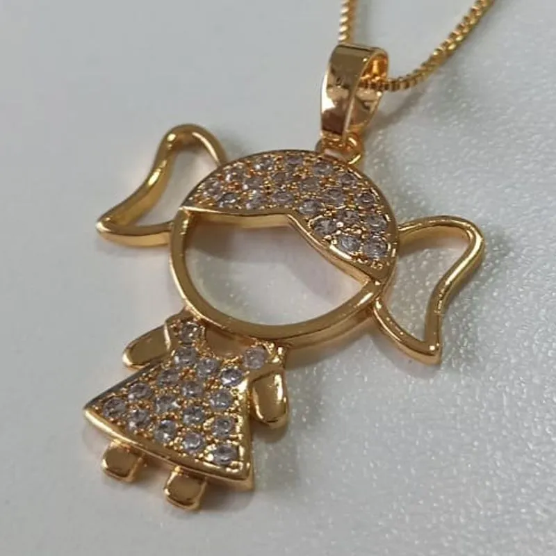 Colar Veneziana Pingente Menina Cravejado